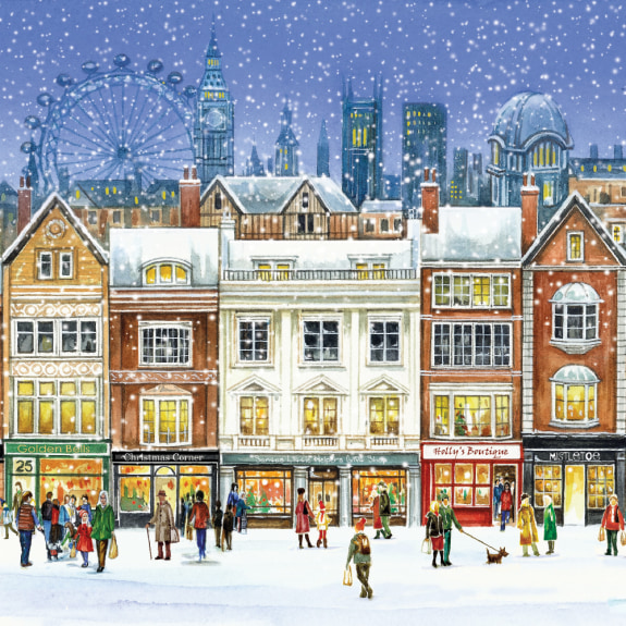 'Christmas Shopping in London' (5 pack)  (xmg11) g1 (larger square format) 160mm x 160mm (message inside) Was 5.95, now 3.60