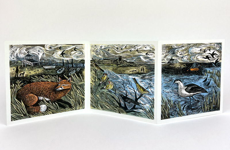 'Morston to Blakeney Triptych' folding card by Angela Harding