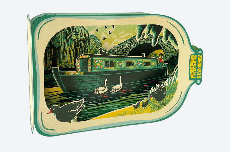 'Canal Boat in a Bottle' Die cut 3D card by Tom Jay NEW