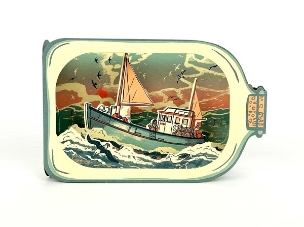 'Fishing Boat in a Bottle' Die cut 3D card by Tom Jay 