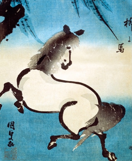 Horse and Willow ukiyo-e print by Utagawa Kunisada (1786-1864) (V113) *