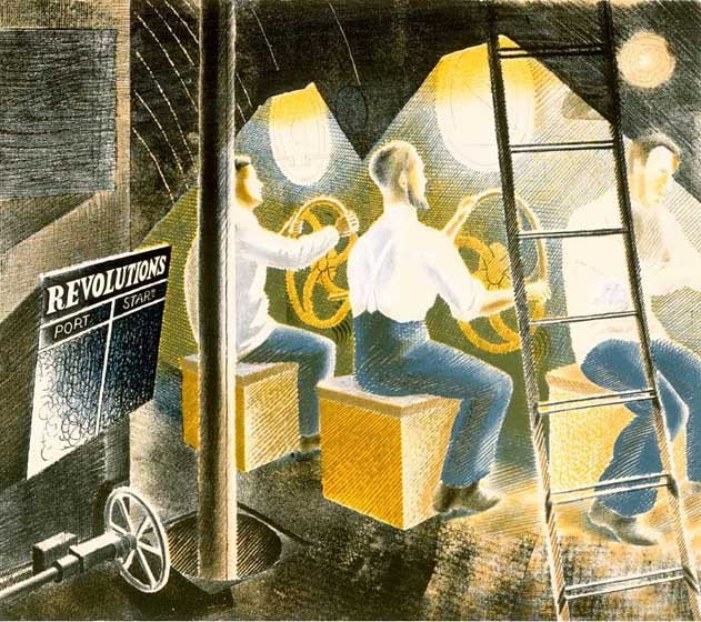 'Men Operating Submarine Controls (1941)' by Eric Ravilious (Print)