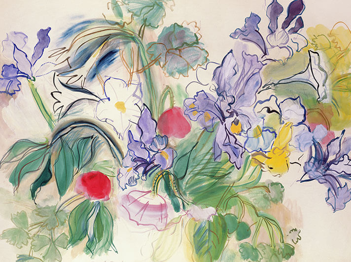 'Bouquet of Irises and Red Poppies' c1948 by Raoul Dufy  (1877  -1953) (W111) 