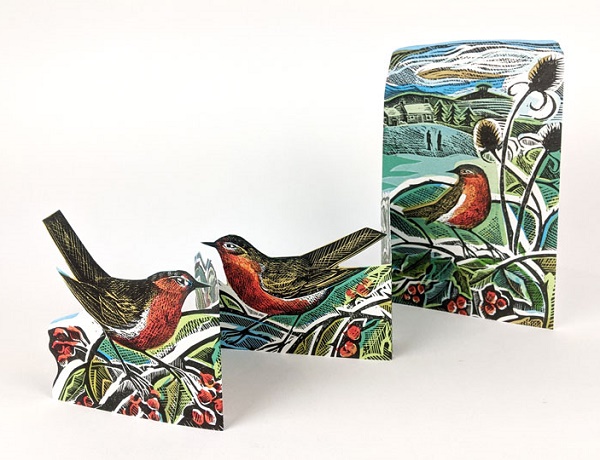 'Robins and Teasels' die-cut concertina card by Angela Harding (AP015) (AH3062)