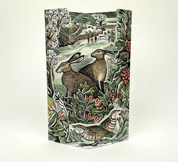 'Watching Hares' fold out die-cut card by Angela Harding NEW 
