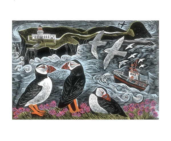 'Fair Isle Puffins at the North Lighthouse' by Angela Harding (A144) (AH3255) NEW 