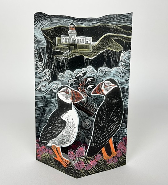 'Fair Isle Puffins at the North Lighthouse' fold out die-cut card by Angela Harding (AP063) NEW