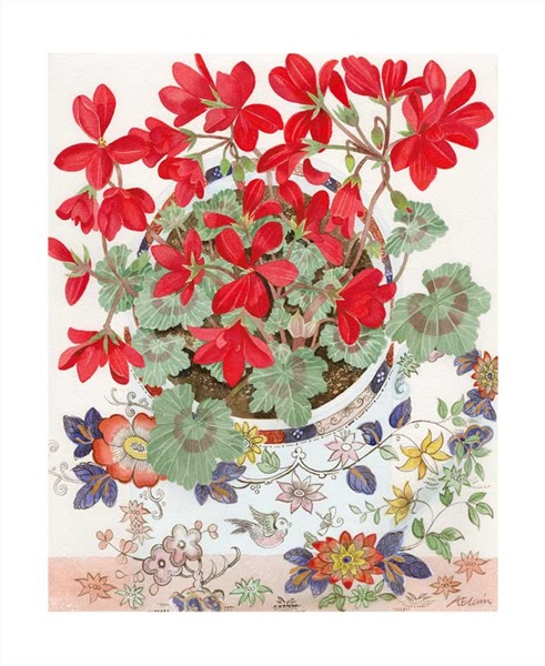 'Pelargonium in a Floral Cup' by Angie Lewin (A108)