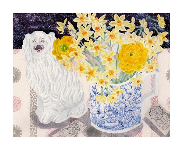 'Spey Spring with White Dog' by Angie Lewin (A117) 