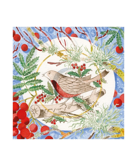'Winter Bird and Berries' by Angie Lewin (A195w) NEW 