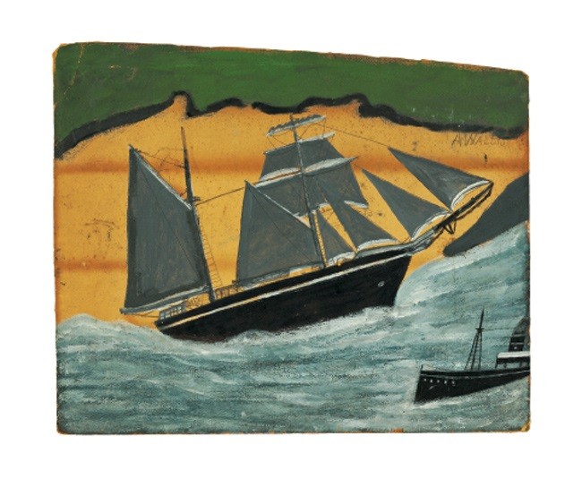 'Sailing Ships against a Sandy Beach' by Alfred Wallis 1855-1942 (A740) (AD1935)