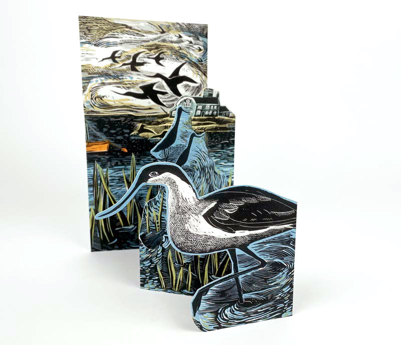 'Avocets at Blakeney' die-cut concertina card by Angela Harding 