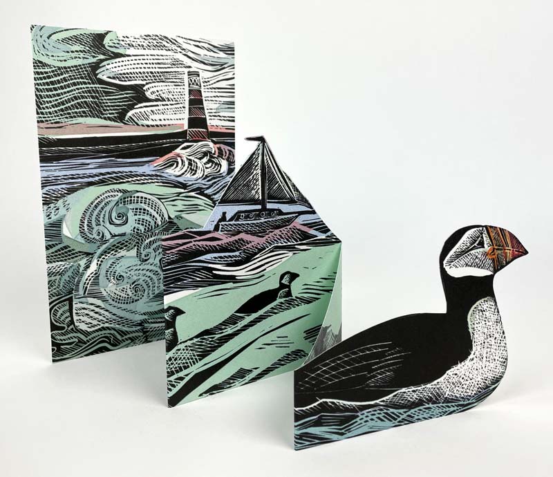 'Puffins at Coquet Island' die-cut concertina card by Angela Harding 