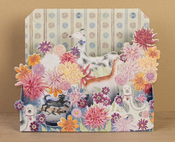 'Dahlias and Dogs' pop-out card by Angie Lewin (AP069) NEW