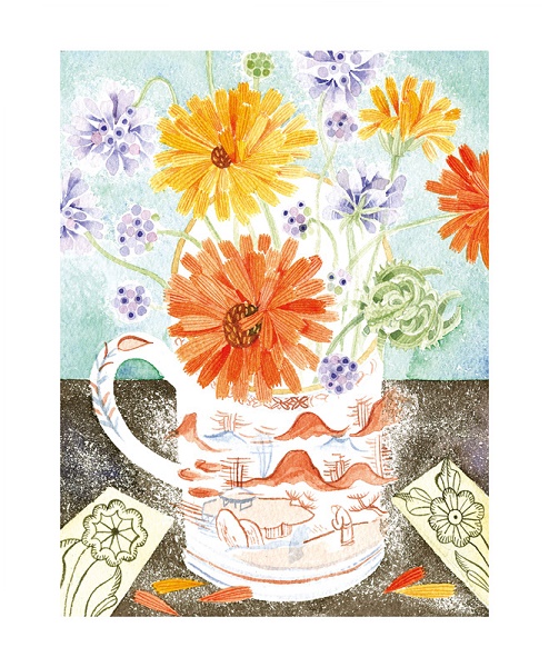 'Marigolds and Scabious' by Angie Lewin (A974)