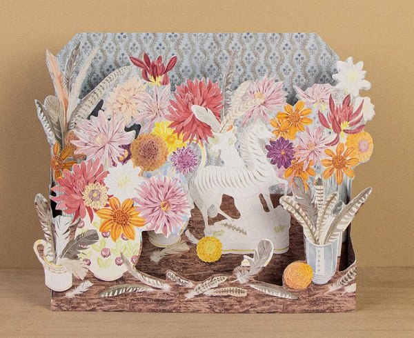 'Zebra, Dahlias and Feathers' pop-out card by Angie Lewin (AP068) NEW