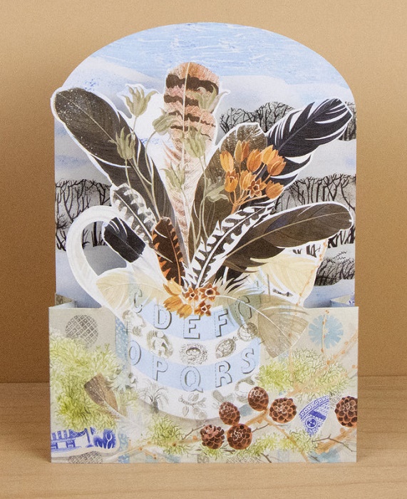 Spey Larch and Feathers pop-out card by Angie Lewin (AP082) NEW