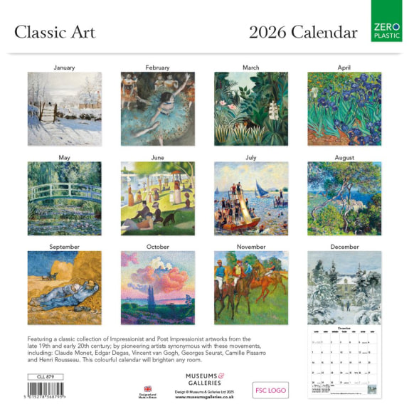 Classic Art Wall Calendar 2026 (CAL09) Click image for calendar details