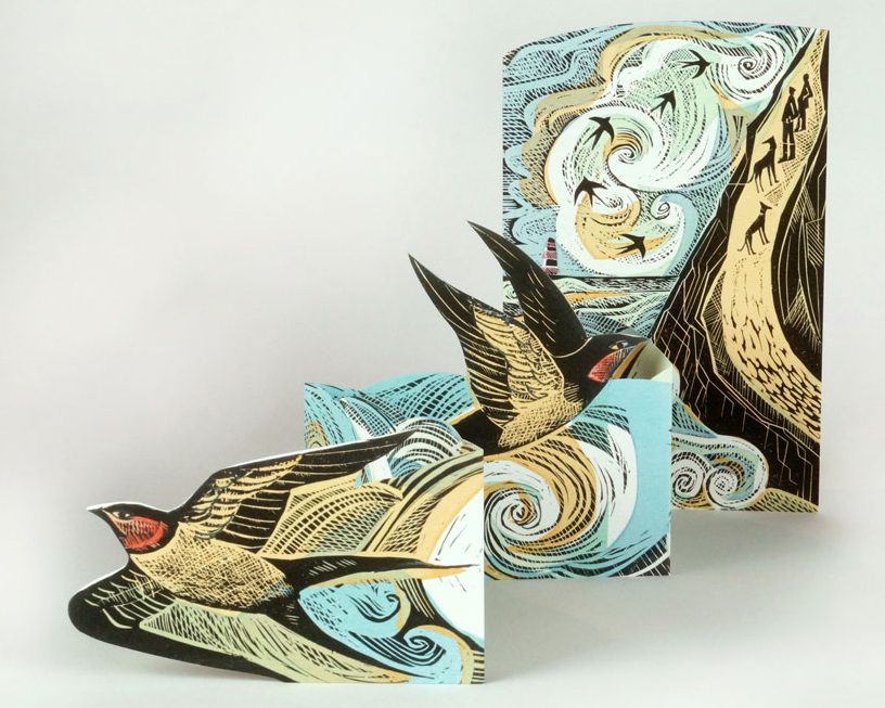 'Cornish Swallows' die-cut concertina card by Angela Harding 