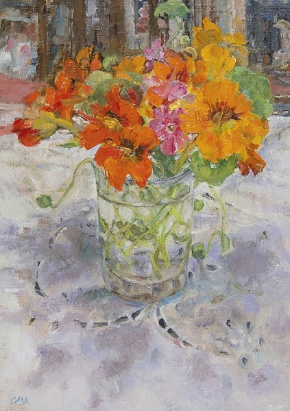 'Nasturtiums with the last of the Phlox' by Diana Armfield RA (C454) * 