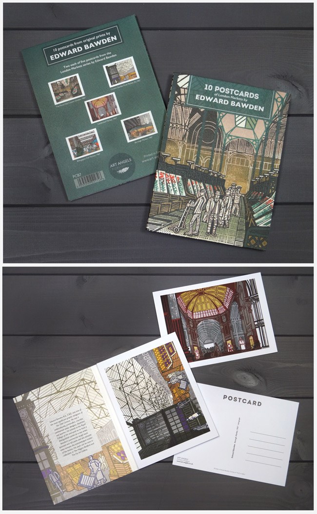 Postcards from Linocuts 'London Markets' by Edward Bawden