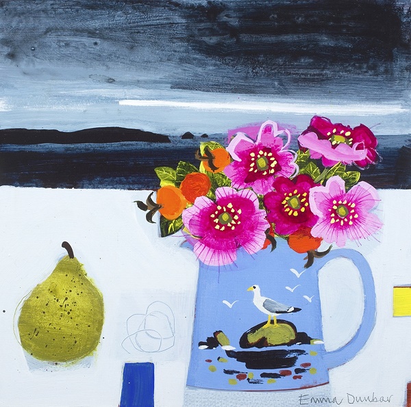 'Wild Roses and Seagull Jug' by Emma Dunbar (B563) NEW 