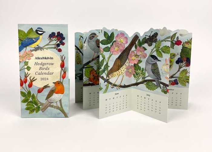 Hedgerow Birds Folding 2024 Calendar by Alice Melvin (FCAL1)  (170mm x 90mm (booklet) x 950 mm unflolded)  