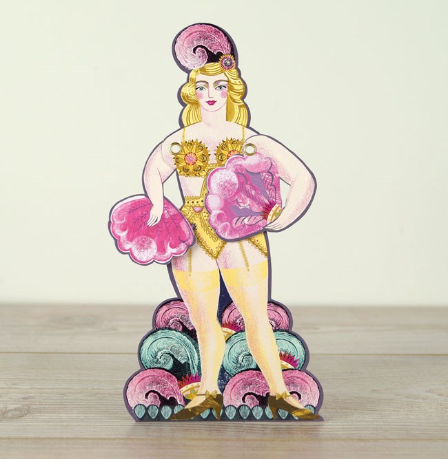 'Fanny' Fan Dancer with moving arms Die-cut art card by Sarah Young (AP036)
