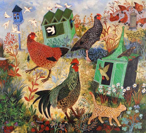  'Feeding the Hens' by Anna Pugh (Mounted Print)
