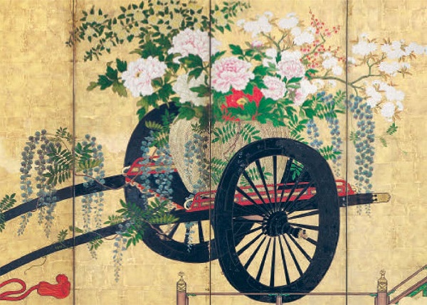 'Flower Carts' (detail) by Artist Unidentified, Japanese, Edo period, 19th century (B589) 