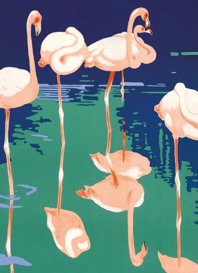 Flamingoes at the Zoo by Frank Marsden Lea, detail from the LCC Tramways poster, 1932 (V133) 
