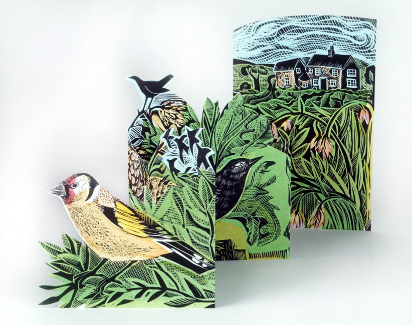 'Garden Birds' die-cut concertina card by Angela Harding