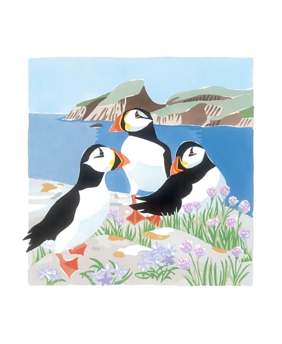 'Puffins and Sheep Rock, Fair Isle' by Lisa Hooper (A248) NEW