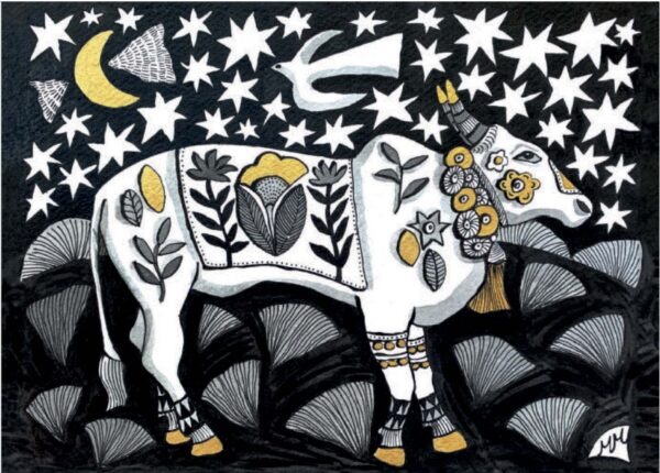 'Sacred Cow Under Starry Sky' by Madeleine McClellan (B013) d