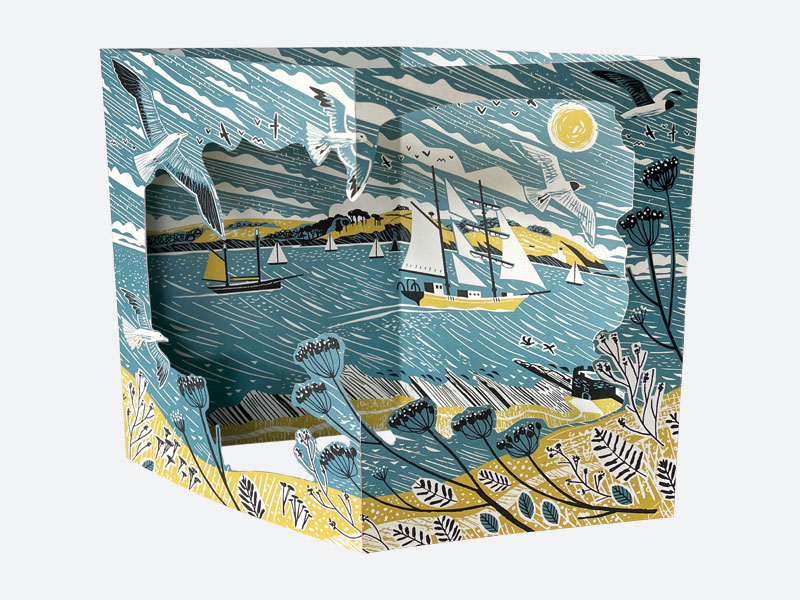 'Tall Ships Pendennis Point' die-cut concertina card by Matt Johnsnon 