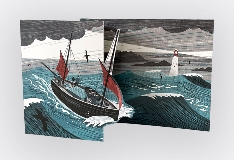 'Lugger in a Storm' die-cut concertina card by Matt Johnsnon 