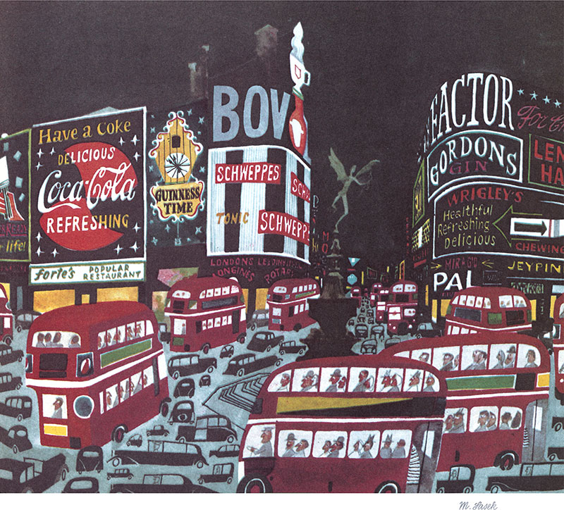 'Night Lights of Piccadilly' by Miroslav Sasek (Print)