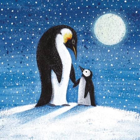'Moonlit Penguins' by Jo Cave (8 pack) (xmg21) d g1 (smaller square format) 130mm x 130mm (d) (message inside) Was 5.95, now 3.60