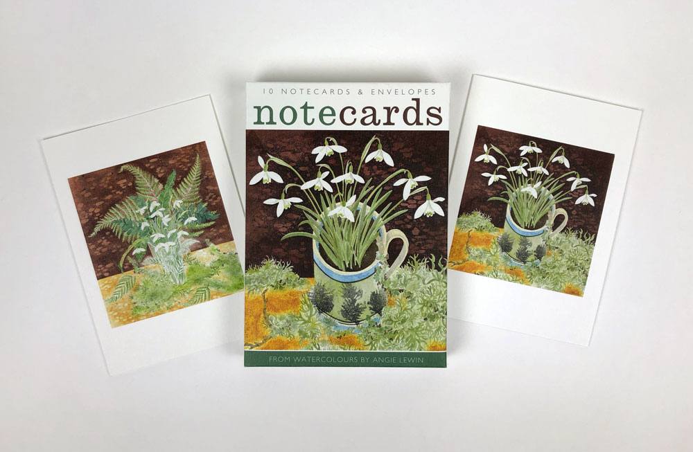 Angie Lewin Notelets (Snowdrops and Lichen / Snowdrops and Ferns) (AN010w)
