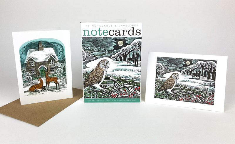 Angela Harding Notelets (Christmas Cottage / Owl Flight) Back later this year