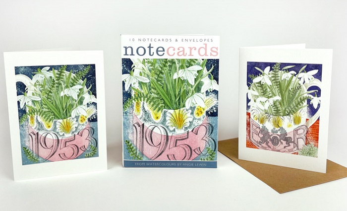 Angie Lewin Notelets (February Coronation Mug and Sea Pinks / Coronation Mug and Snowdrops) (AN018w)