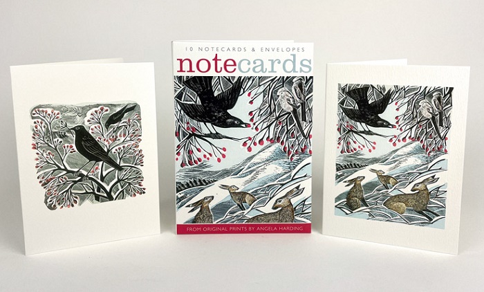 Angela Harding Notelets (Hares in Conversation / Blackbird & Berries) (AN038w) (NL125)