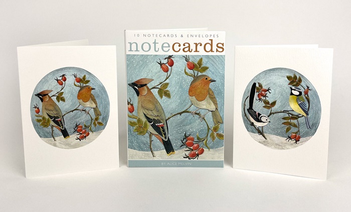 Alice Melvin Notelets (Waxwing & Robin / Long-Tailed Tit & Blue Tit) (AN040w) (NL127)