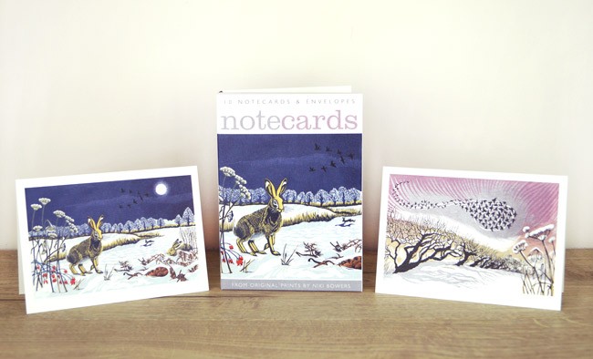 Niki Bowers Notelets (Winter Hares / Midwinter Starlings) (AN031w)
