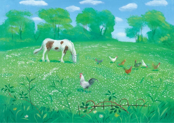 'A Piebald Horse and Chickens at Chettle' by Nicholas Hely Hutchinson (B603)