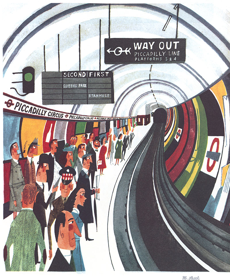 'Piccadilly Circus Underground Station' by Miroslav Sasek (Print)