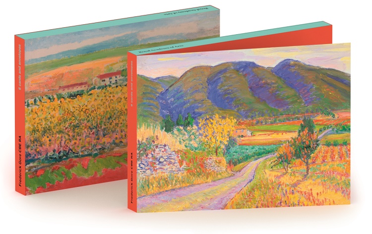 'Notecard Wallet' 3 x 2 designs ('The Luberon near Lacoste' 1998 / 'Field of Sunflowers, Provence') by Frederick Gore CBE RA