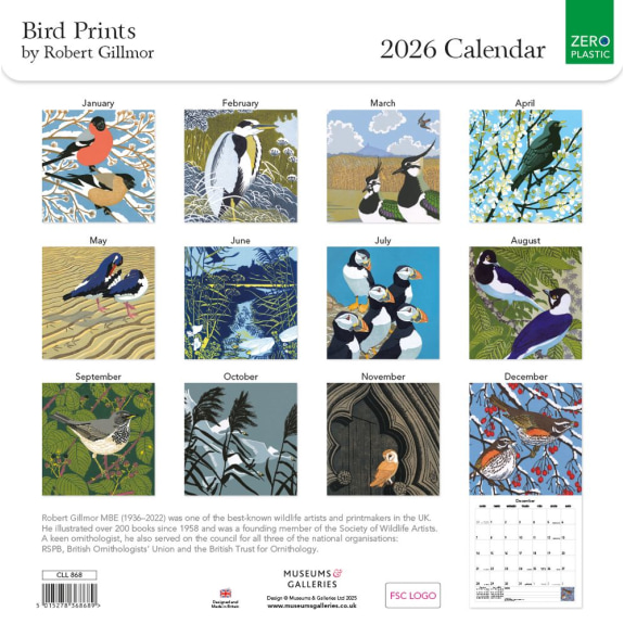 Robert Gillmor Bird Prints 2026 Calendar (CAL04) Click image for calendar details 