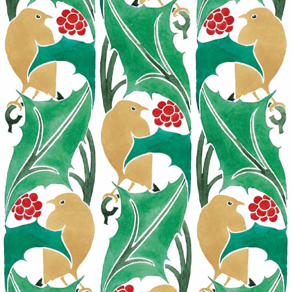 'Robins, Holly and Red Berries' by C.F.A Voysey (5 pack, larger square format) (xmg122) g2 (message inside) Was 5.95, now 3.60