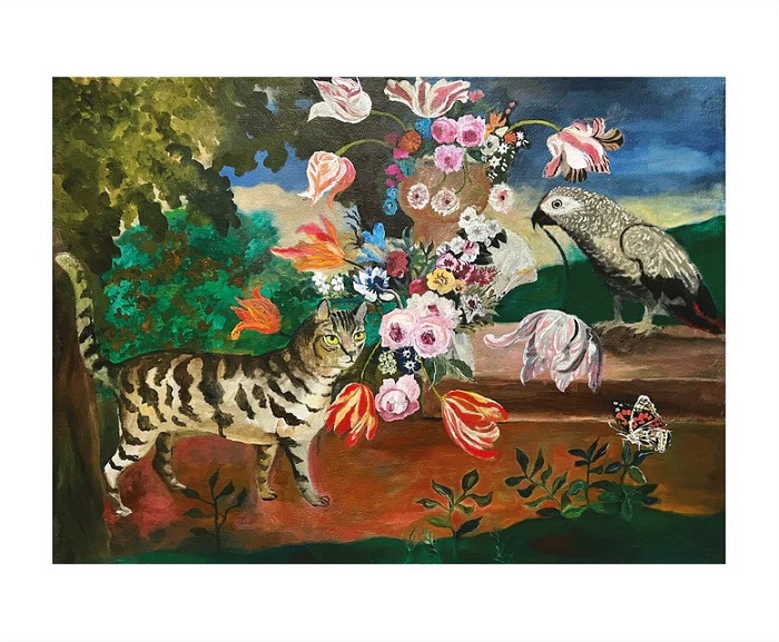 'Cat and Parrot' by Sarah Raphael Balme (A264) NEW